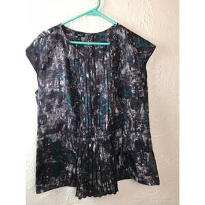 Talbots Brown Blouse with‎ Pleated Front Sleeveless Crew Neck Size 14